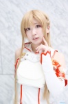asuna_(sao) blonde_hair blouse breastplate cosplay detached_sleeves sword_art_online ten rating:Questionable score:0 user:nil!