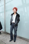 cosplay k leather_jacket necklace red_hair suoh_mikoto trousers tshirt tukitotoua yellow_eyes rating:Safe score:0 user:pixymisa
