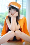 bakemonogatari brown_eyes cheri cosplay hat jacket sengoku_nadeko swimsuit rating:Safe score:0 user:pixymisa