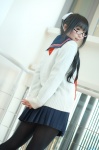 cardigan cosplay glasses matsuri original pantyhose pleated_skirt ponytail sailor_uniform school_uniform skirt rating:Safe score:3 user:nil!