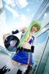 beatmania_iidx camisole cosplay croptop erika_(beatmania) green_hair hair_clips leggings miniskirt shirayuki_himeno side_ponytail skirt rating:Safe score:1 user:nil!