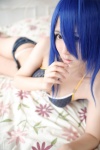 ahoge bed bikini blue_hair cosplay denim ikkitousen kanu_unchou kibashi shorts swimsuit rating:Safe score:2 user:nil!