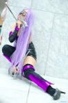 blindfold chains choker cosplay detached_sleeves dress fate/series fate/stay_night knives makiron pantyhose purple_hair rider thighhighs zettai_ryouiki rating:Safe score:1 user:nil!
