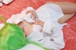 bed cc cleavage coa code_geass cosplay dress_shirt green_hair rating:Safe score:1 user:nil!