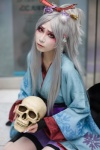 boots cosplay hairbow houtou_singi kikyou kimono pop'n_music shorts silver_hair skull rating:Safe score:2 user:pixymisa