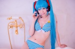 aqua_hair bathroom bathtub bikini cleavage cosplay hatsune_miku headset mashiro_yuki project_diva swimsuit twintails vocaloid rating:Safe score:0 user:nil!