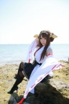 beach black_legwear cosplay detached_sleeves hairband kantai_collection kimono kongou_(kantai_collection) ocean pleated_skirt saku skirt thighhighs zettai_ryouiki rating:Safe score:0 user:nil!