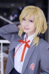 blazer blonde_hair blouse cosplay gekkan_shoujo_nozaki-kun hyuuga pleated_skirt ponytail school_uniform skirt yuzuki_seo rating:Safe score:1 user:nil!