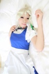 apron arai_yomi bed blouse cosplay izayoi_sakuya jumper maid maid_uniform silver_hair touhou twin_braids rating:Safe score:0 user:nil!