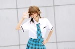 ahoge akizuki_ritsuko blouse chamaro cosplay glasses idolmaster pleated_skirt school_uniform skirt tie twintails rating:Safe score:0 user:nil!
