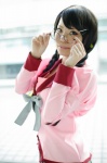 bakemonogatari blouse bowtie cosplay glasses hanekawa_tsubasa looking_over_glasses momo_(iii) pleated_skirt skirt twin_braids rating:Safe score:0 user:pixymisa