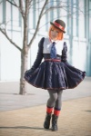 boots bowler_hat cosplay dress dress_lift gloves grey_legwear haruki_(iii) kneesocks nanami_haruka_(uta_no_prince-sama) orange_hair pantyhose uta_no_prince-sama rating:Safe score:1 user:nil!