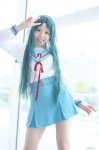 cosplay green_hair pantyhose pleated_skirt sailor_uniform satsuki_ui school_uniform sheer_legwear skirt suzumiya_haruhi_no_yuuutsu tsuruya rating:Safe score:1 user:nil!