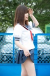 blouse cosplay niimi_haruka photo_kano pleated_skirt sailor_uniform scarf school_uniform skirt skirt_lift yuu_(ii) rating:Safe score:0 user:pixymisa