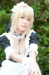 apron blonde_hair carnival_phantasm choker cleavage cosplay cuffs hairbow kasumi_siro maid maid_uniform saber rating:Safe score:0 user:pixymisa