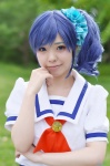 blue_hair cosplay hazuki_riko kiriya_aoi pleated_skirt sailor_uniform school_uniform side_ponytail skirt rating:Safe score:0 user:nil!