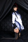 akemi_homura black_legwear cosplay hairband mahoshoujo_necoco☆magika necoco pantyhose pleated_skirt puella_magi_madoka_magica sailor_uniform school_uniform skirt torn_clothes rating:Safe score:0 user:nil!