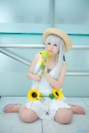 anji- blouse cosplay flowers green_eyes haiyore!_nyaruko-san miniskirt nyaruko skirt straw_hat white_hair rating:Safe score:1 user:pixymisa