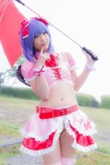 blouse blue_hair bonnet bow cosplay croptop half_skirt_open_front lenfried rain remilia_scarlet thighhighs touhou umbrella wings rating:Safe score:1 user:nil!