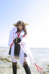 beach black_legwear cleavage cosplay detached_sleeves hairband kantai_collection kimono kongou_(kantai_collection) ocean pleated_skirt saku skirt thighhighs zettai_ryouiki rating:Safe score:0 user:nil!