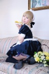 apron blonde_hair cosplay dress fate/series fate/stay_night hairband kamui_arisa maid maid_uniform panties saber secret_party thighhighs rating:Safe score:0 user:nil!