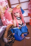 animal_ears blue_legwear cosplay fate/grand_order kimono manyu_fei_(cosplayer) pink_hair tail tamamo_no_mae thighhighs twintails rating:Questionable score:0 user:DarkSSA