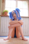 blue_hair buyara cosplay hair_ribbons headband klan_klein macross macross_frontier one-piece_swimsuit school_swimsuit swimsuit twintails rating:Safe score:0 user:nil!