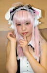 cosplay dress headband headphones hiiragi_haruka nitro_super_sonic pink_eyes pink_hair ribbon_tie super_soniko rating:Safe score:0 user:pixymisa