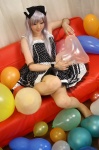 balloons cosplay couch dress hairbow original pantyhose ribbon saya silver_hair rating:Safe score:0 user:nil!