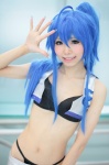 ahoge bikini blue_hair cosplay croptop himemiya_mahore izumi_konata lucky_star shorts swimsuit rating:Safe score:1 user:pixymisa