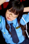 blouse chiyoko_5 chocoball costume glasses gloves miniskirt police_uniform policewoman skirt tie twin_braids rating:Safe score:1 user:nil!
