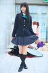 akiyama_mio blazer blouse cosplay kneesocks k-on! kuuya pleated_skirt school_uniform skirt skirt_lift rating:Safe score:1 user:nil!