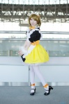 apron cosplay dress hairbow koizumi_hanayo love_live!_school_idol_project maid maid_uniform sakiko thighhighs white_legwear rating:Safe score:0 user:nil!