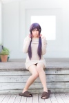 cosplay dress love_live!_school_idol_project onagi_mayu pantyhose purple_hair sheer_legwear sweater_dress toujou_nozomi twintails rating:Safe score:2 user:nil!