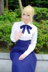 blonde_hair blouse braid cosplay fate/series fate/stay_night hairbow saber sasa skirt rating:Safe score:0 user:nil!