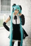 aqua_hair cosplay detached_sleeves hairbows hatsune_miku headset jumper project_diva ryuga thighhighs twintails vocaloid zettai_ryouiki rating:Safe score:0 user:nil!