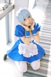 apron ayanami_rei blue_hair cosplay dress hairband hisame_chirumi maid maid_uniform neon_genesis_evangelion thighhighs rating:Safe score:1 user:nil!