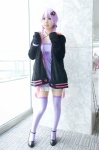 cosplay dress hair_clips hana_(ii) hoodie purple_hair thighhighs twintails vocaloid yuzuki_yukari zettai_ryouiki rating:Safe score:2 user:pixymisa