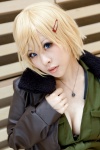 america axis_powers_hetalia blonde_hair cleavage cosplay hair_clip leather_jacket manabe_yuki necklace nyotalia shirt_tied rating:Safe score:0 user:pixymisa