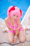 bikini_top cleavage cosplay hair_ribbons kaname_madoka mashiro_yuki miniskirt pink_hair pool puella_magi_madoka_magica skirt swimsuit twintails rating:Safe score:1 user:nil!