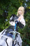 ageha blonde_hair breastplate cosplay detached_sleeves dress fate/series fate/unlimited_codes gauntlets hairbow saber_lily sword rating:Safe score:0 user:nil!