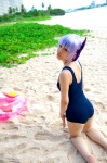 ass ayane_(doa) beach cosplay dead_or_alive headband inner_tube ocean one-piece_swimsuit purple_hair school_swimsuit swimsuit tachibana_minami rating:Safe score:0 user:nil!