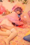 amatsuka_miyu bed cosplay dress hat panties patchouli_knowledge purple_hair robe thighhighs touhou rating:Safe score:8 user:nil!