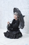 black_legwear cosplay dress drill_hair idolmaster kanzaki_ranko pantyhose saki_(ii) silver_hair twin_drills umbrella rating:Safe score:0 user:nil!