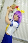 cosplay hairbow hiiragi_tsukasa ien_yui lucky_star miniskirt pleated_skirt purple_hair sailor_uniform school_uniform skirt stuffed_animal teddy_bear rating:Safe score:0 user:nil!