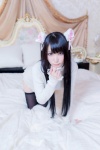 animal_ears bed black_legwear cat_ears cosplay lechat original sweater thighhighs white_cat_feed_diary rating:Safe score:2 user:nil!