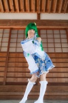 cosplay detached_sleeves green_hair kochiya_sanae lenfried miniskirt skirt socks touhou rating:Safe score:0 user:nil!