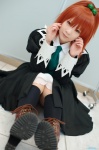 aoi_nagisa boots cosplay dress kneehighs ponytail ryuuna school_uniform strawberry_panic! tie rating:Safe score:0 user:nil!