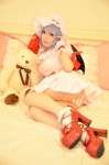 bed blue_hair cosplay dress hat panties remilia_scarlet shizuku socks stuffed_animal teddy_bear touhou touhou_muge_youji wings rating:Safe score:5 user:nil!