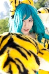 animal_ears aqua_hair azami cham_cham cosplay paw_gloves queen's_gate tiger_print rating:Safe score:0 user:pixymisa